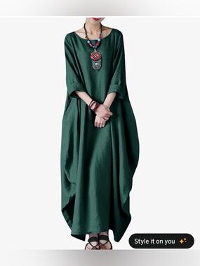 Florho Deep Green Oversized Scoop Neck Maxi Dress Size 2X